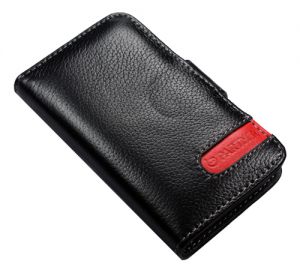 Кожаный чехол для iPhone 4 4s книжка Partner c с красной вставкой